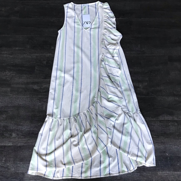 ZARA Rustic Dress with Ruffle Trim. Midi Dress. - Picture 4 of 7